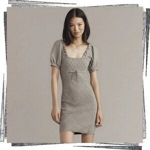 NWT: Heather Gray Puff Sleeve Cross Hatch Sweater Dress (XS) by Anthropologie